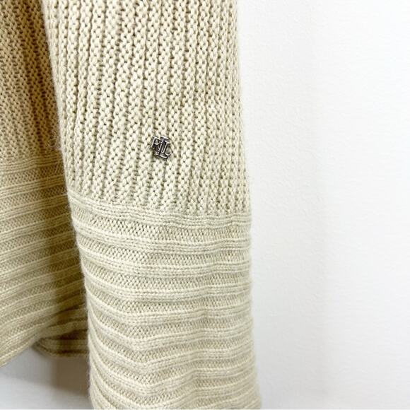 Lauren Ralph Lauren Wool Blend Faux Wrap Poncho L/XL Tan - Picture 4 of 5